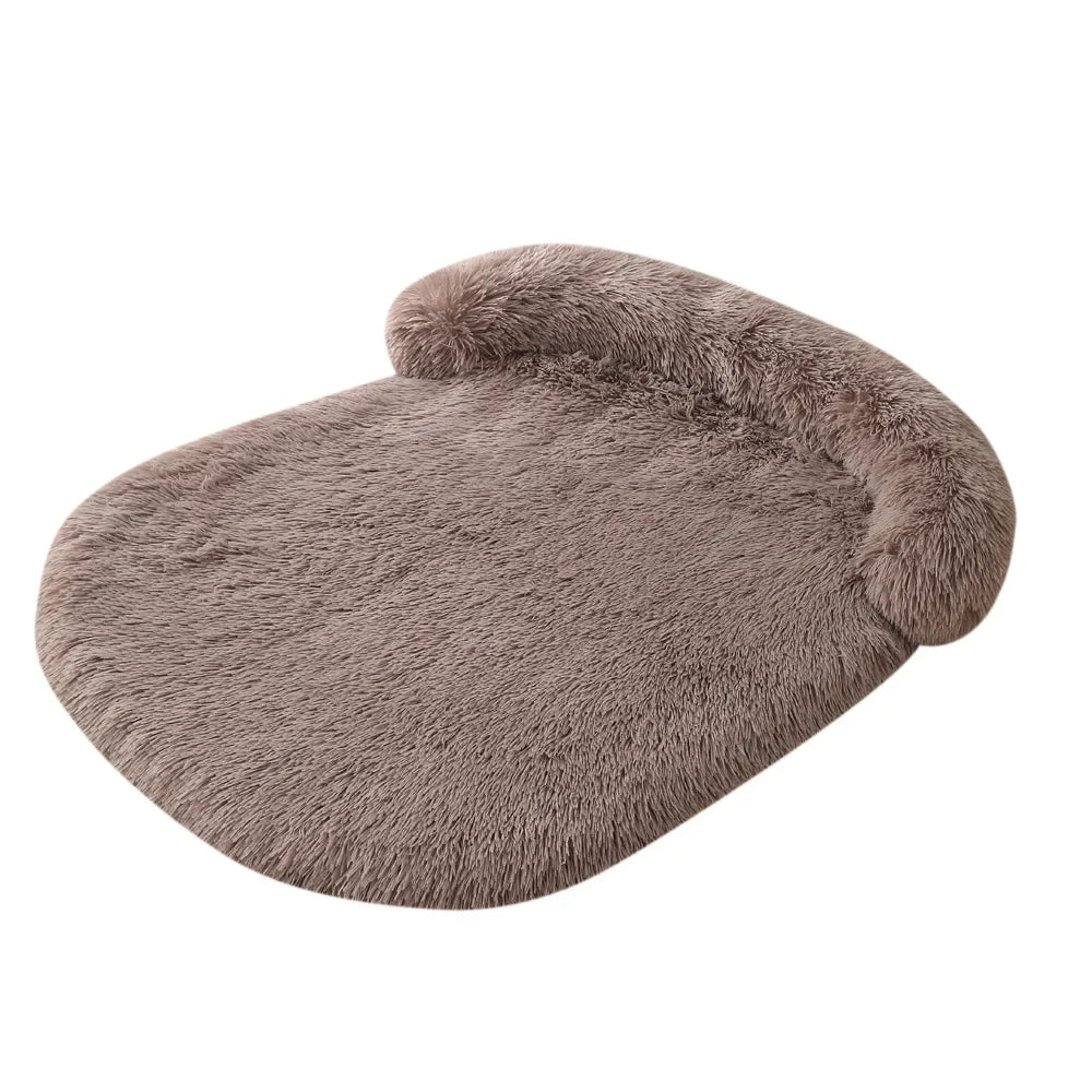 tapis chien de couleur brun claire avec oreiller en forme de boudin. Image produit Boutiquechien
