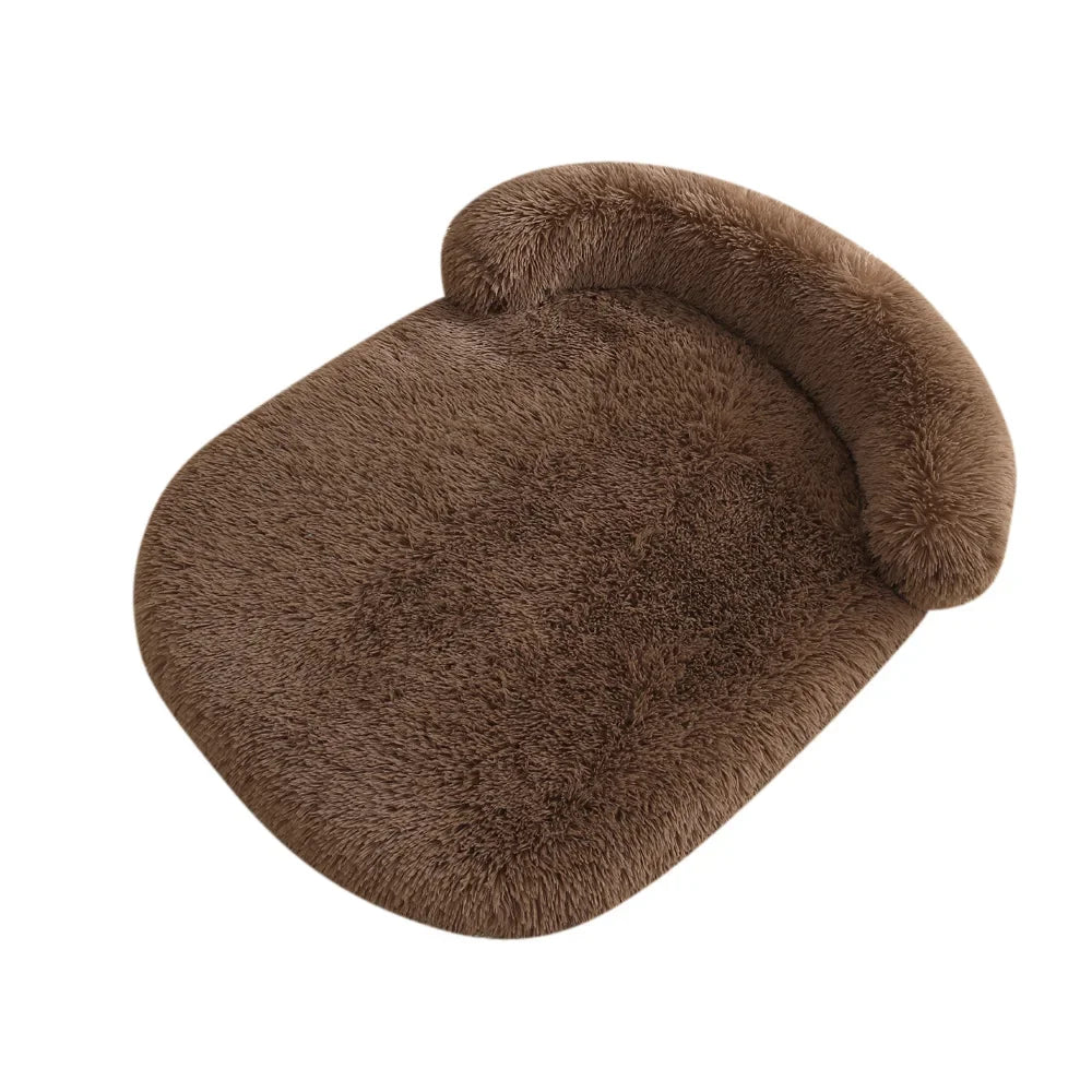 tapis chien de couleur brun avec oreiller en forme de boudin. Image produit Boutiquechien