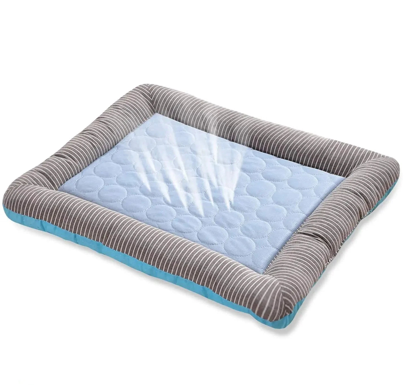 Tapis chien raffraichissant de couleur bleu et gris. Image produit Boutiquechien