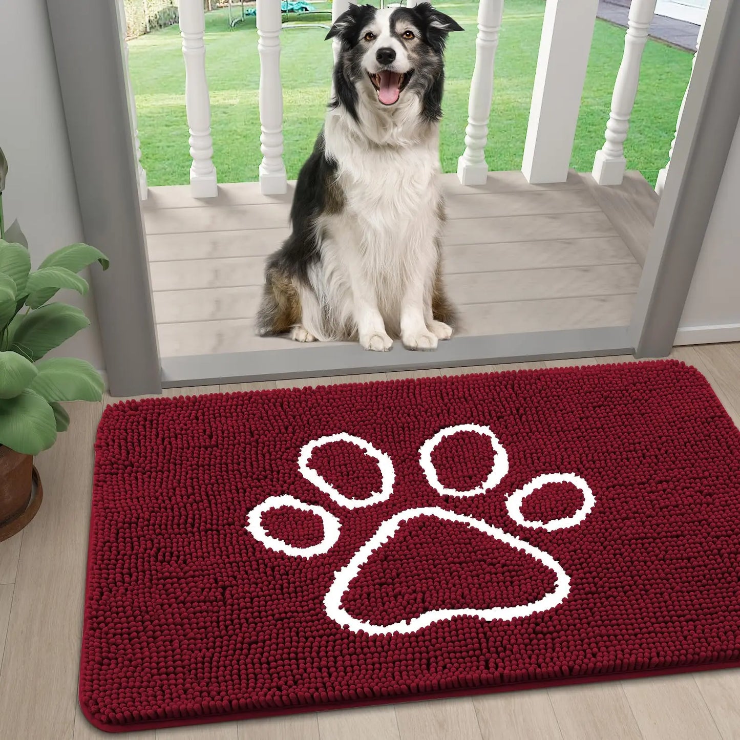 Tapis super absorbant pattes chien rouge