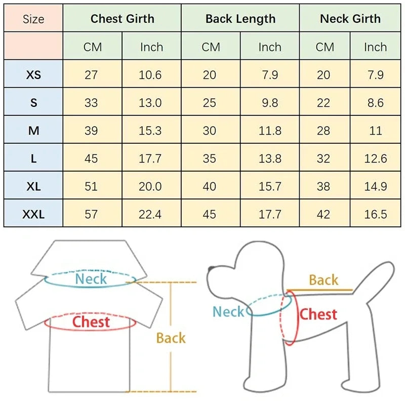 Toutes les dimensions du déguisement pour chien en forme de tableau. Image produit Boutiquechien