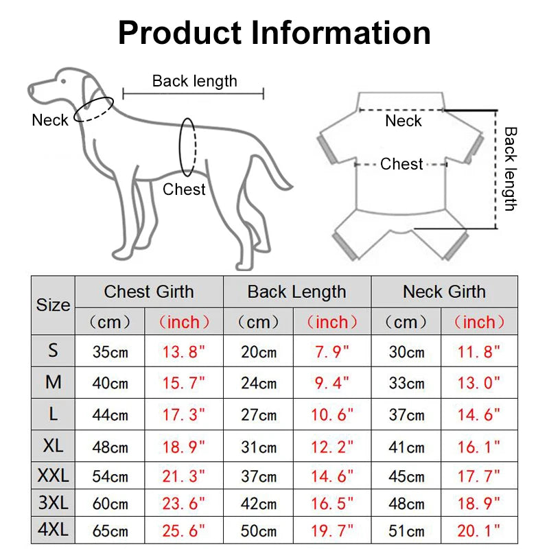 toutes les tailles en tableau du pull de Noel pour chien de boutiquechien