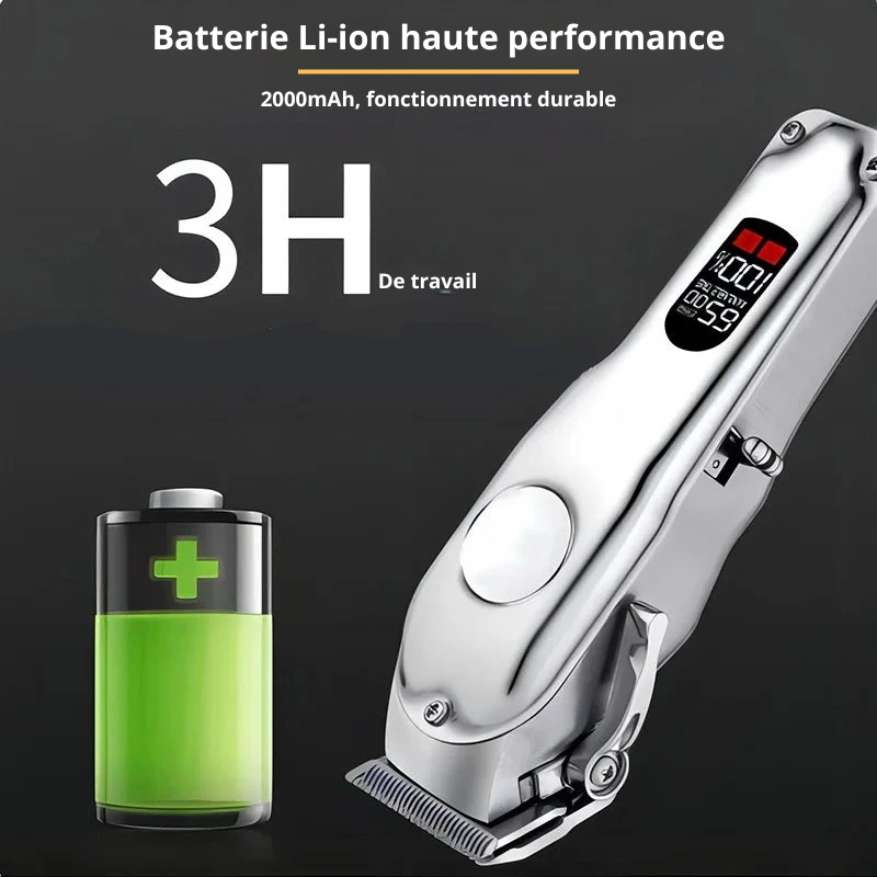 Autonomie de 3heures pour la tondeuse chien de couleur argent. Image produit Boutiquechien