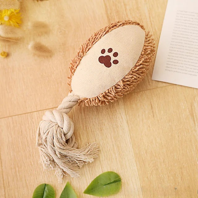 Jouet balle en forme de balle de rugby en forme de corde. Image produit Boutiquechien
