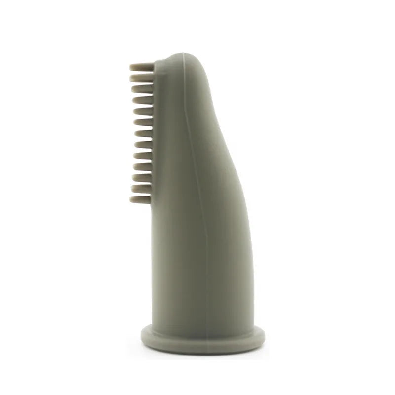 Brosse à dent pour chien de couleur kaki à mettre au bout de son doigt pour brosser les dents de son chien. Image produit Boutiquechien
