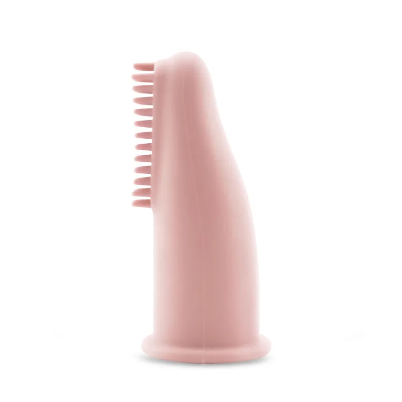 Brosse à dent pour chien de couleur rose saumon claire à mettre au bout de son doigt pour brosser les dents de son chien. Image produit Boutiquechien
