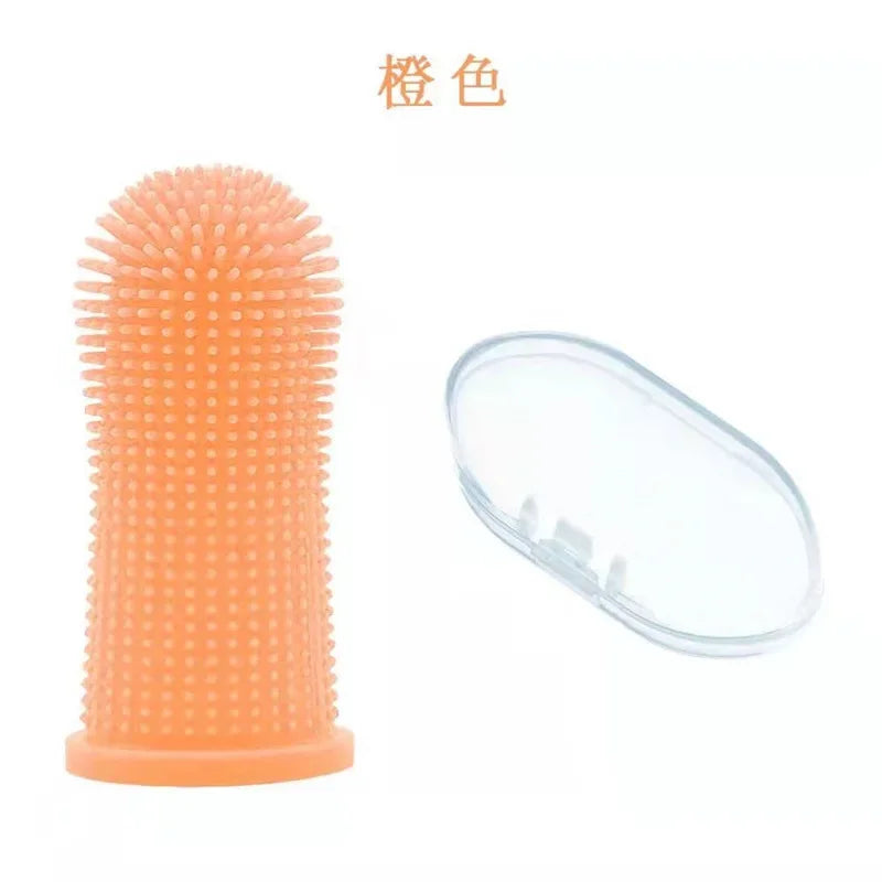 Brosse a dent chien de couleur orange 360 avec boite de rangement incluse. Image produit Boutiquechien