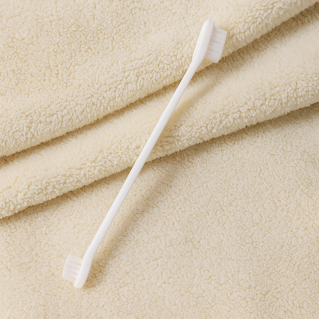 brosse à dent pour chien de couleur blanc avec double tête pour de meilleurs choix. Image produit Boutiquechien