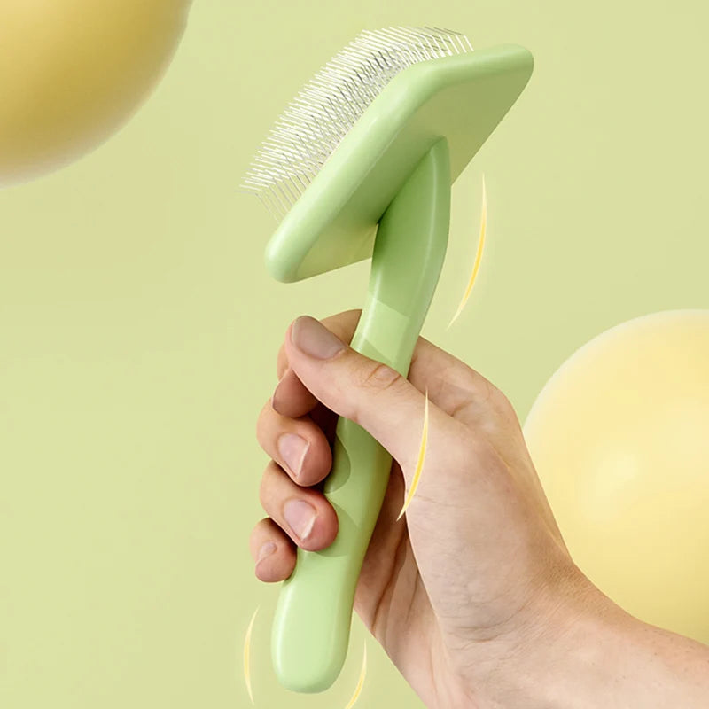 brosse pour chien de couleur verte design avec une main tenant la brosse chien. image produit Boutiquechien