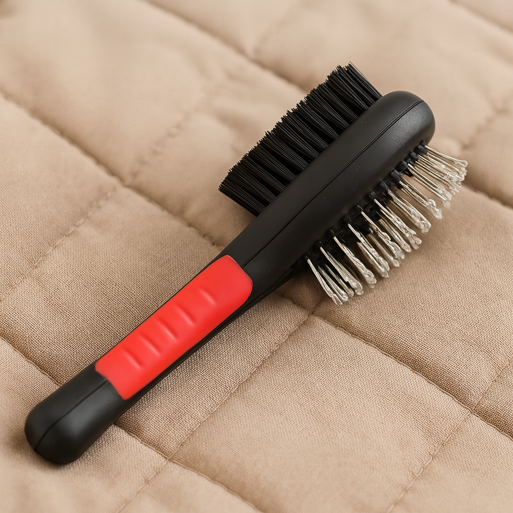 brosse double de couleur noir et rouge pour les chiens. Image produit Boutiquechien