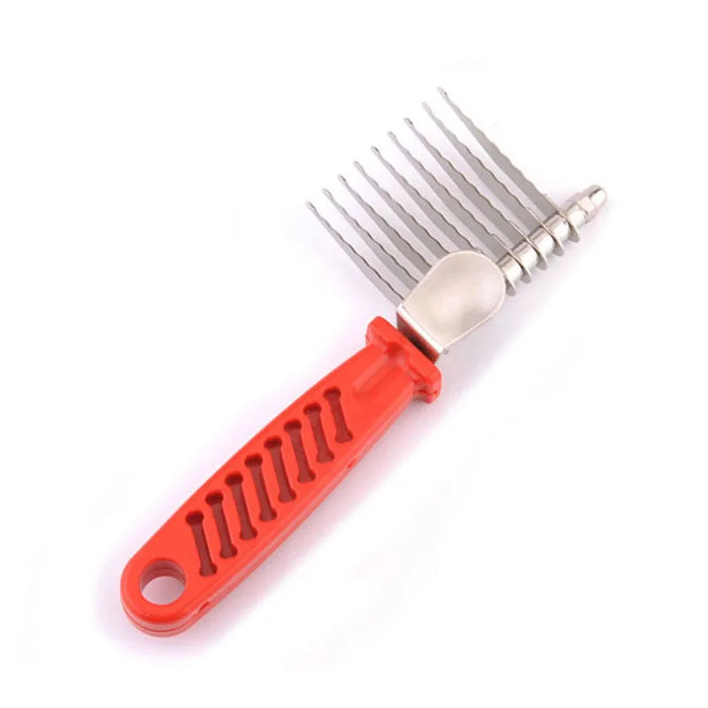 Brosse pour chien démêlante de couleur rouge et metal. Image produit Boutiquechien