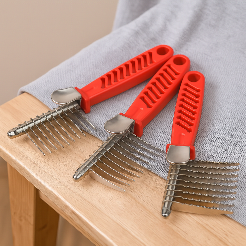 Brosse pour chien rouge et noir metal démêlante pour les longs poils. Image produit Boutiquechien