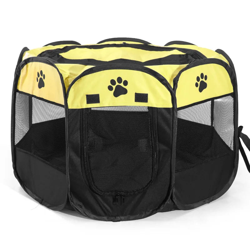 Cage pour chien fermé de couleurs jaune et noir. Image produit Boutiquechien