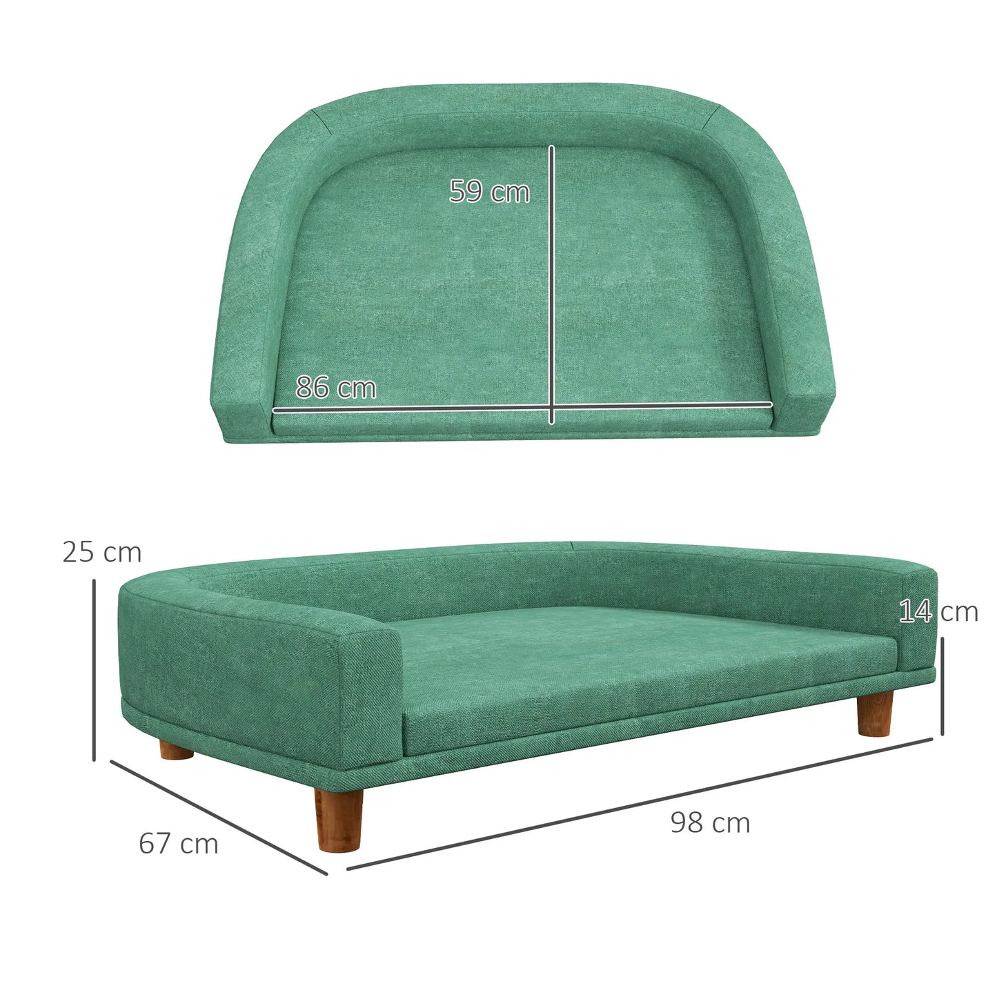 canapé chien de couleur vert avec la totalité des dimension de boutiquechien