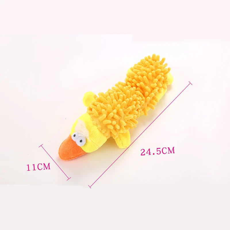 dimension de la peluche canard pour chien de 24.5m de long. La peluche est parfaite pour jouer avec votre chien. Image produit Boutiquechien