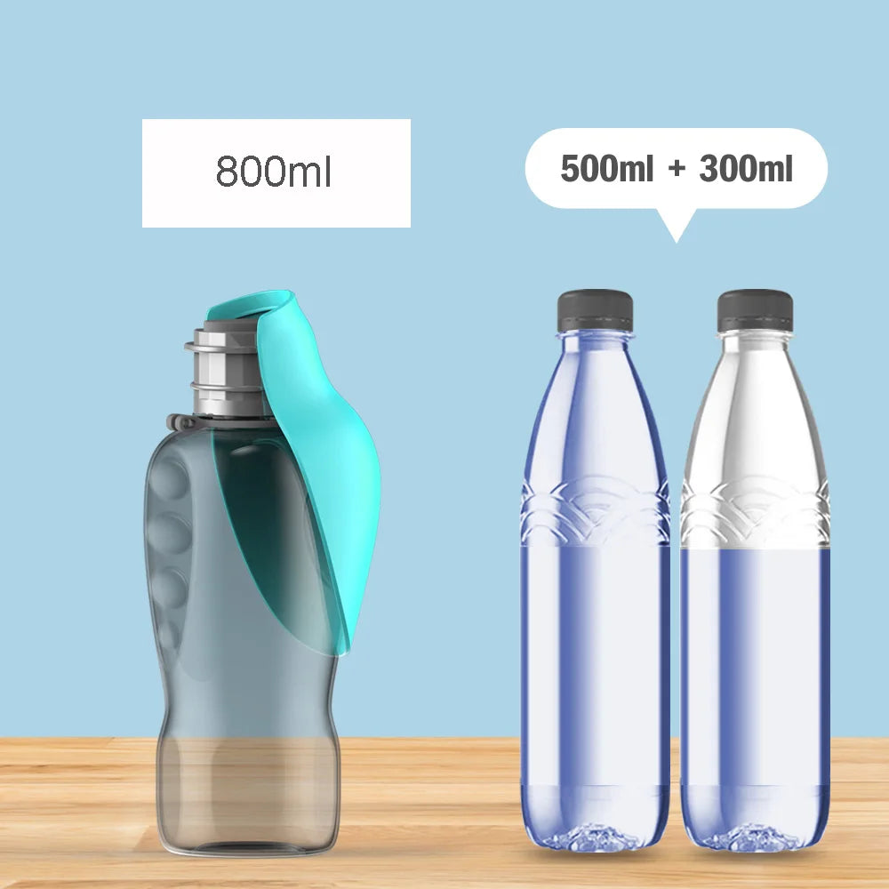 capacité totale de la gourde pour chien a eau de couleur noir bleu. la capacité est de 800ml ce qui est l'équivalent de deux bouteilles d'eau. Image produit Boutiquechien