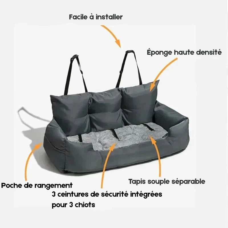 total des caractéristiques du panier de transport haute gamme pour chien de couleur gris. Image produit Boutiquechien