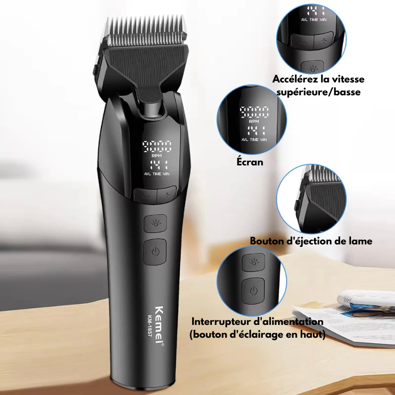 tondeuse pour chien de couleur noir avec toutes les caractéristiques du produit. Image produit Boutiquechien