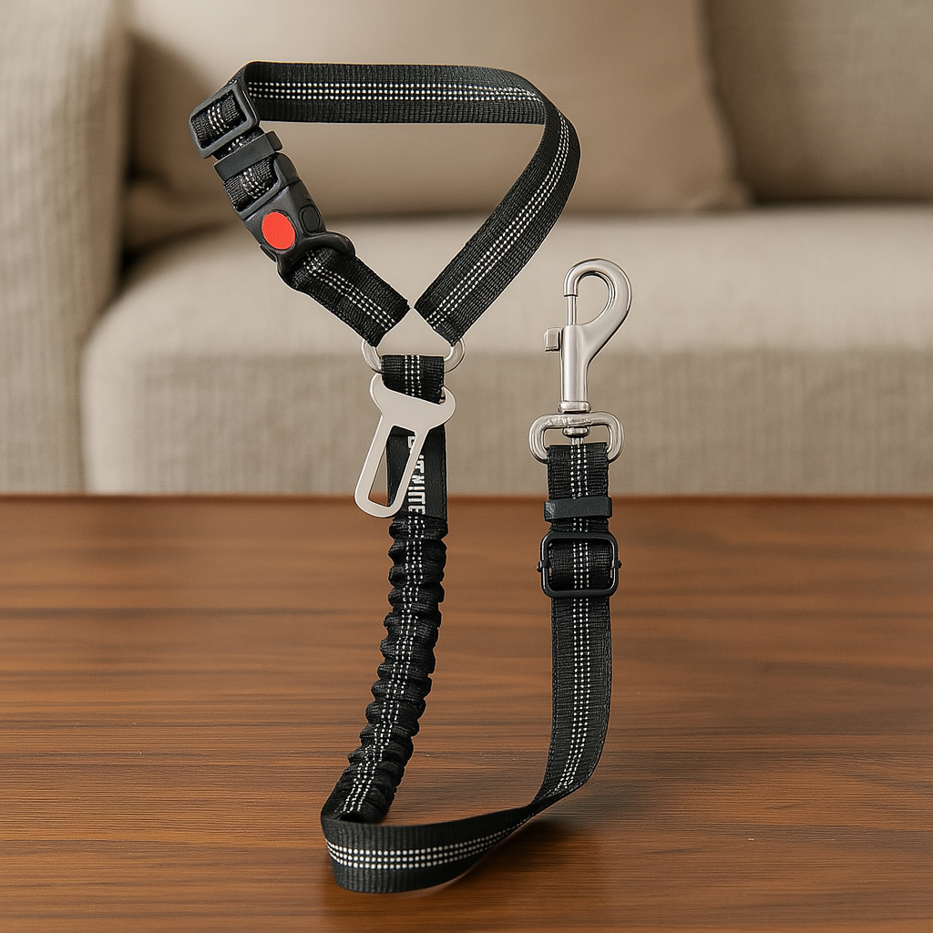 ceinture de sécurité de couleur noir mis en valeur dans un salon de couleur claire. Image produit Boutiquechien