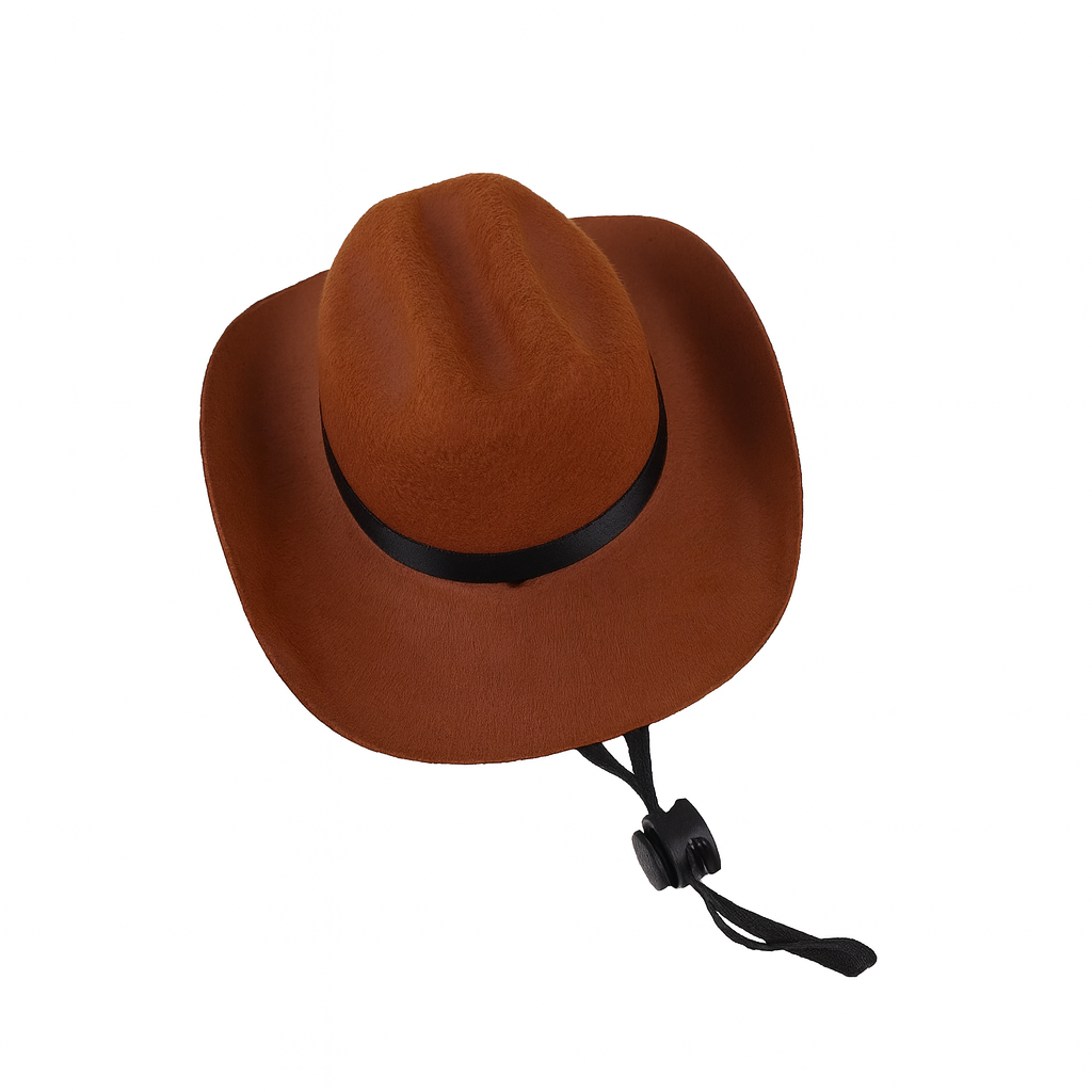 Chapeau de cow boy pour petit chie de couleur brun. Image produit Boutiquechien