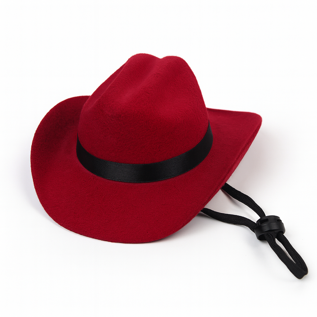 Chapeau de cow boy pour petit chien de couleur rouge. Image produit Boutiquechien