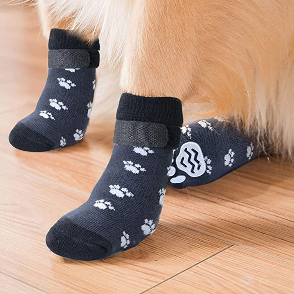 Chaussette pour chien de couleur gris avec semelle anti-dérapante blanche. Image produit Boutiquechien