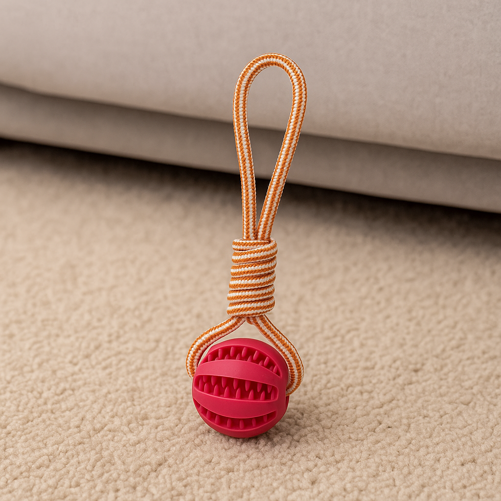 jouet chien à friandise de couleur rose style corde. Image produit Boutiquechien