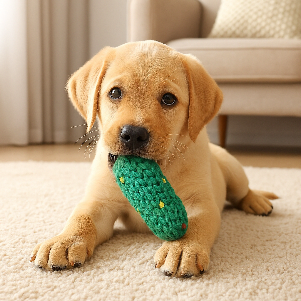 golden retriever chiot de couleur blanc. en fond il y a un canapé de couleur blanc avec un tapis blanc. Image produit Boutiquechien