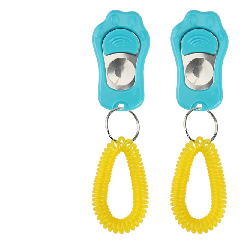 Clicker pour chien rouge avec maintien bleu pour les chiens. Image produit Boutiquechien