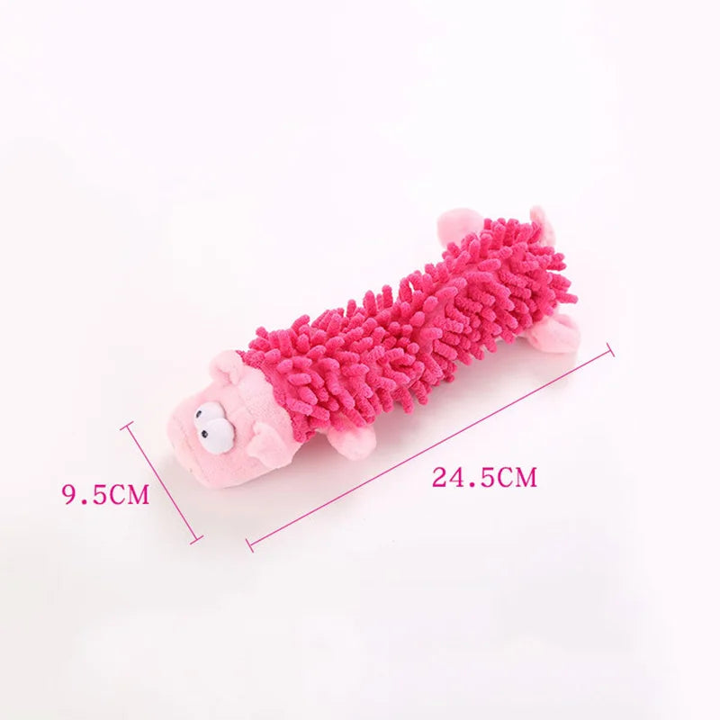 dimension de la peluche cochon rose pour chien de 27 Cm de long. La peluche est parfaite pour jouer avec votre chien. Image produit Boutiquechien