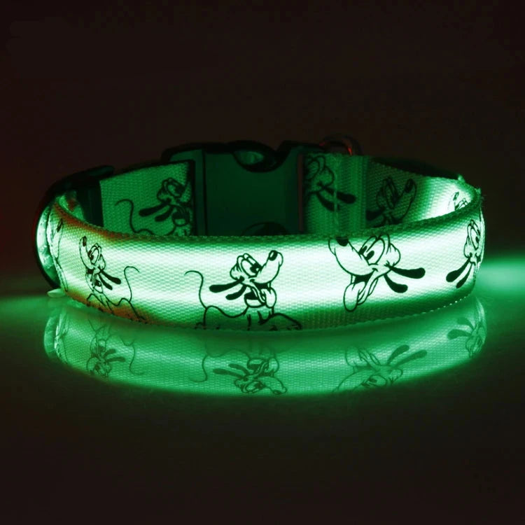 collier chien lumineux vert. Le collier est parfait pour voir de nuit son chien. Image produit Boutiquechien