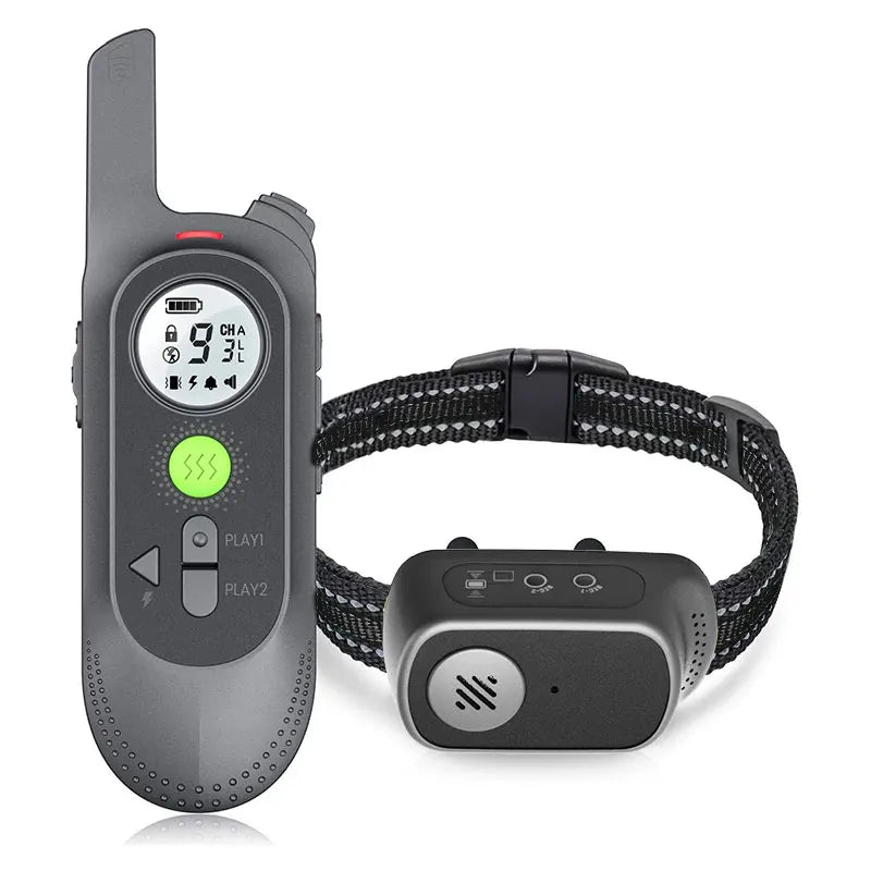 collier d'entraînement gris pour chien avec télécommande pour un meilleur dressage. Image produit Boutiquechien