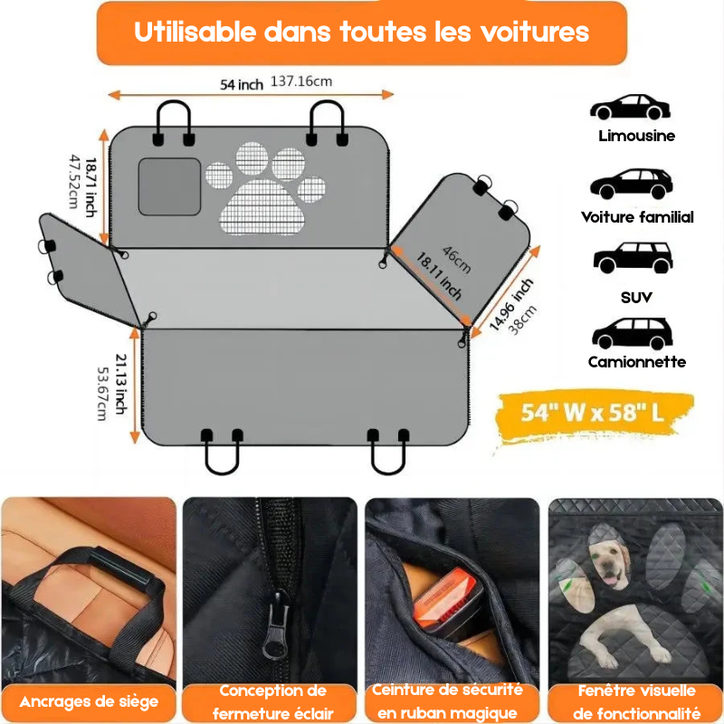 caractéristique avec toutes les dimensions du produit et des avantages du produit. Image produit Boutiquechien