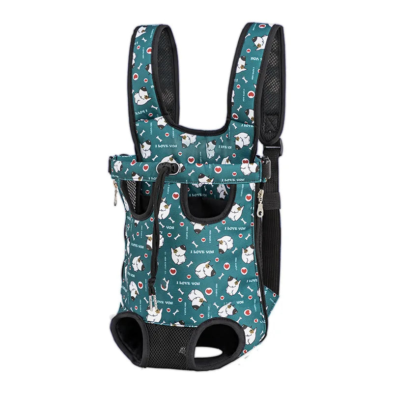 sac de marche pour chien de couleur turquoise avec des chiens blanc un réglage total du sac pour chien. image produit Boutiquechien