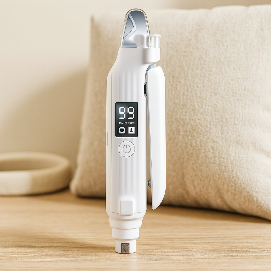 coupe griffe pour chien de couleur blanc posé sur une meuble claire avec un oreiller blanc. Image produit Boutiquechien