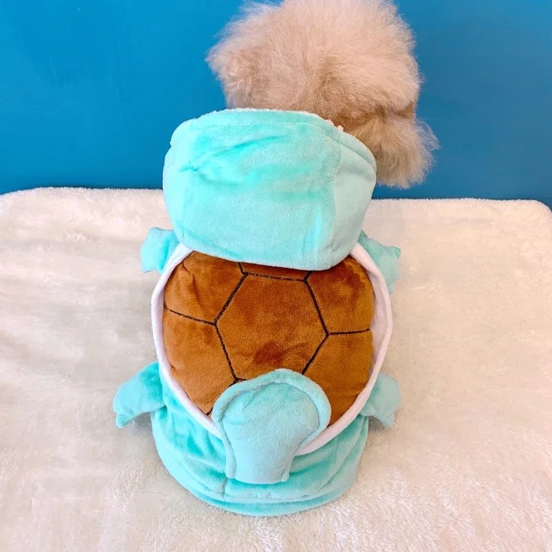 Déguisement pour chien de couleur bleu et brun sur un fond claire de boutiquechien