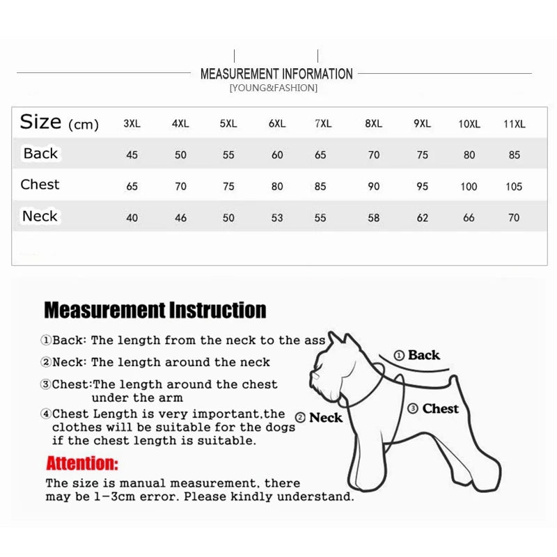 Dimension total en tableau de l'imperméable pour chien. Image produit Boutiquechien