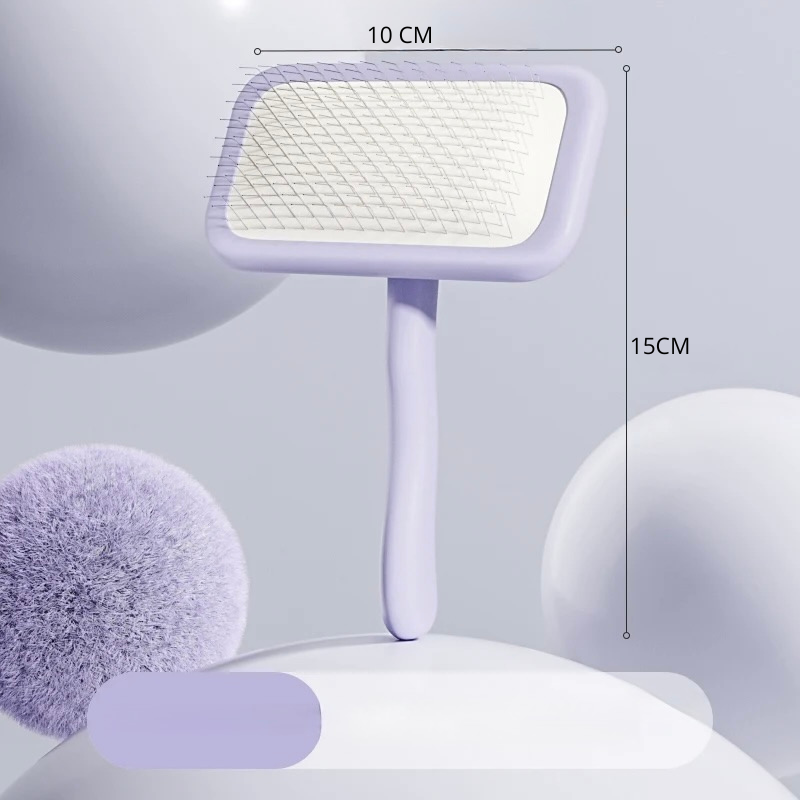 dimensions total de la brosse pour chien de couleur violette design. Image produit Boutiquechien