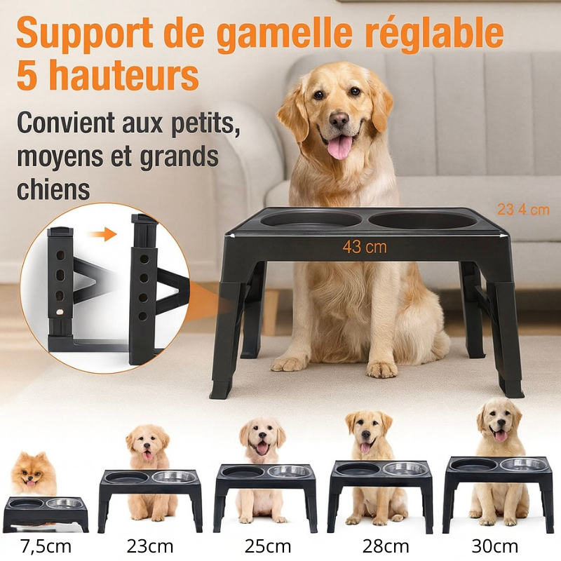 réglable total de la dimension de la gamelle double en hauteur. image produit Boutiquechien