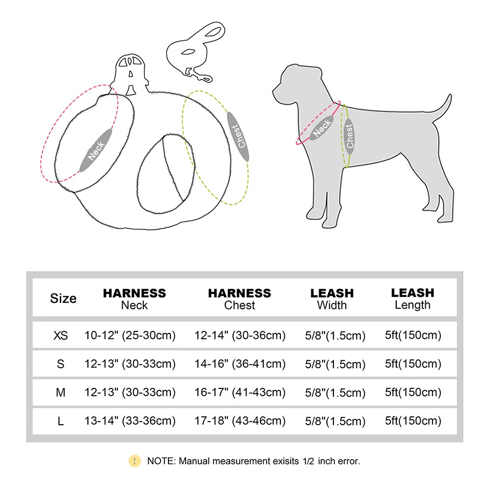 dimension des harnais doux et chaud chien de XS à L pour petit chien