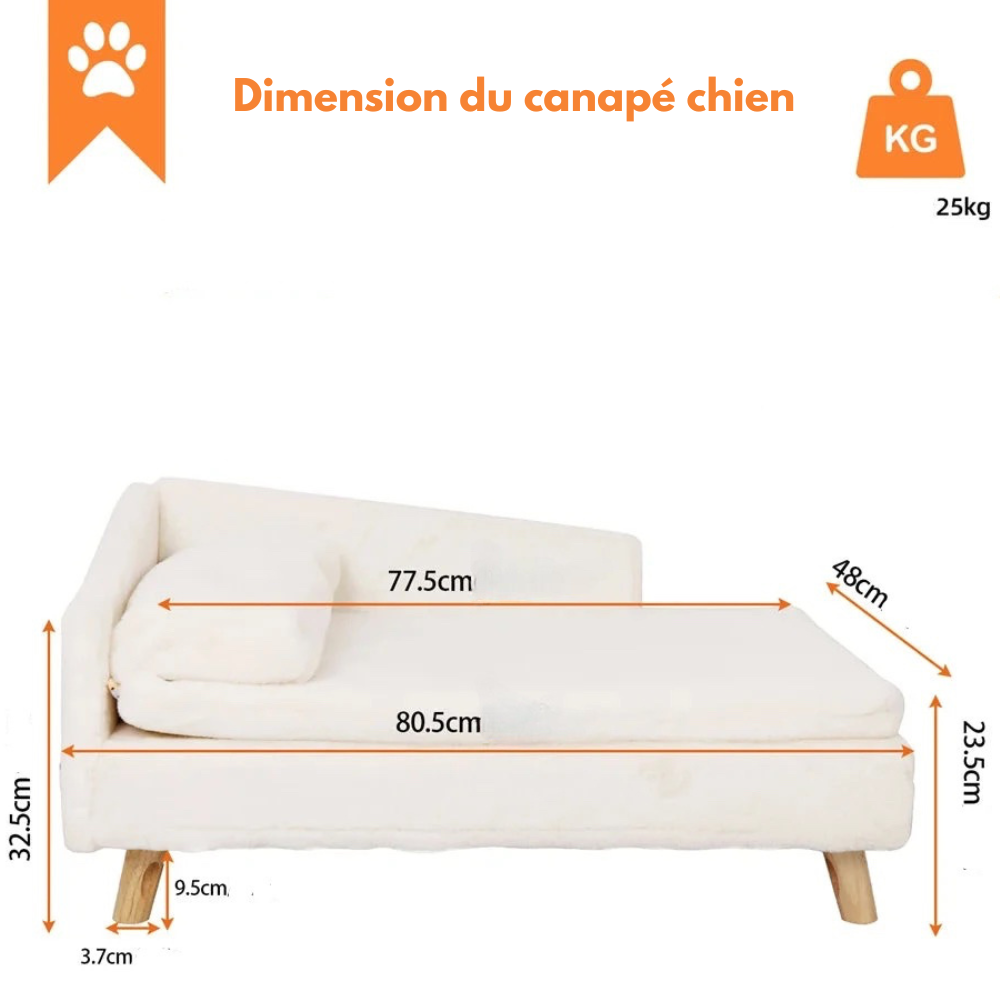 dimension total du canapé chien de couleur blanc. Image produit Boutiquechien