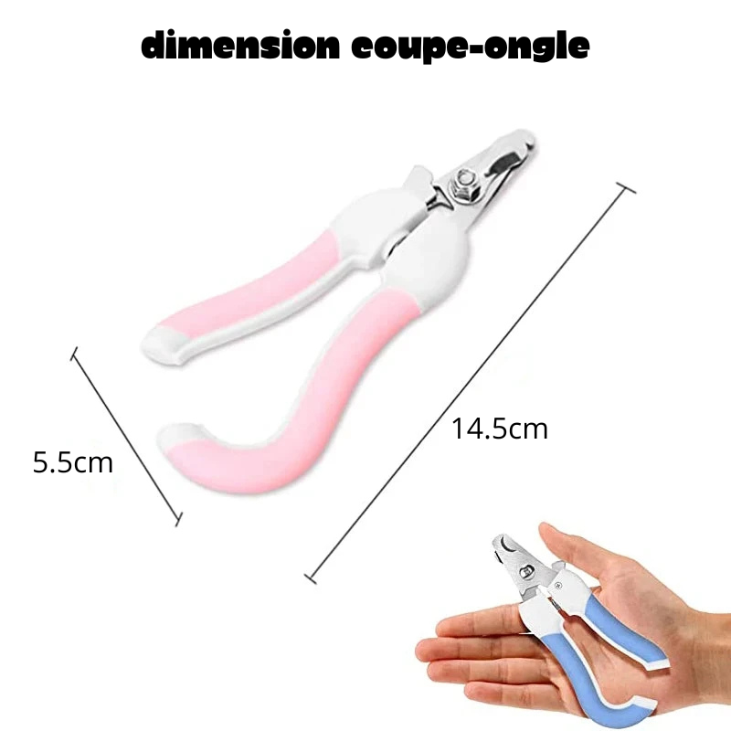 dimensions total du coupe ongle pour chien de couleur rose. Image produit Boutiquechien