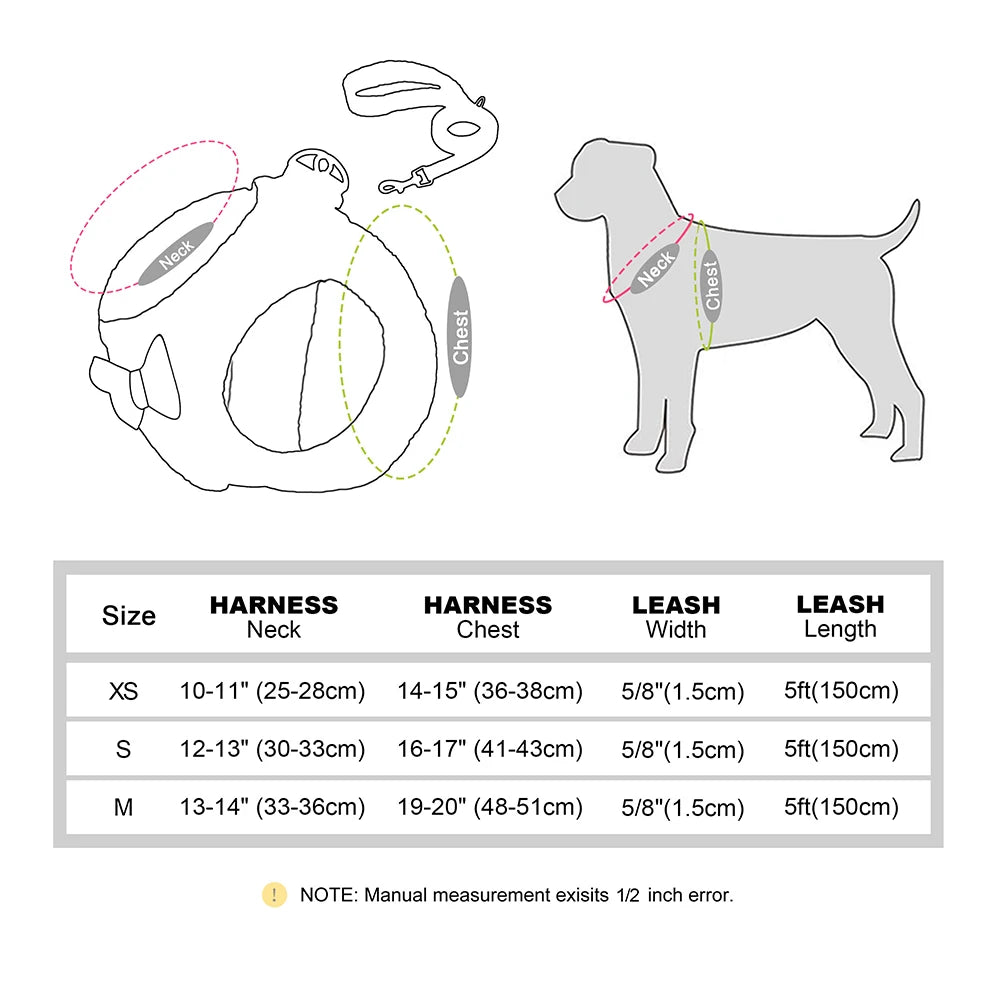 dimension du harnais de noël pour chihuahua et petit chien. Dimension de XS à M