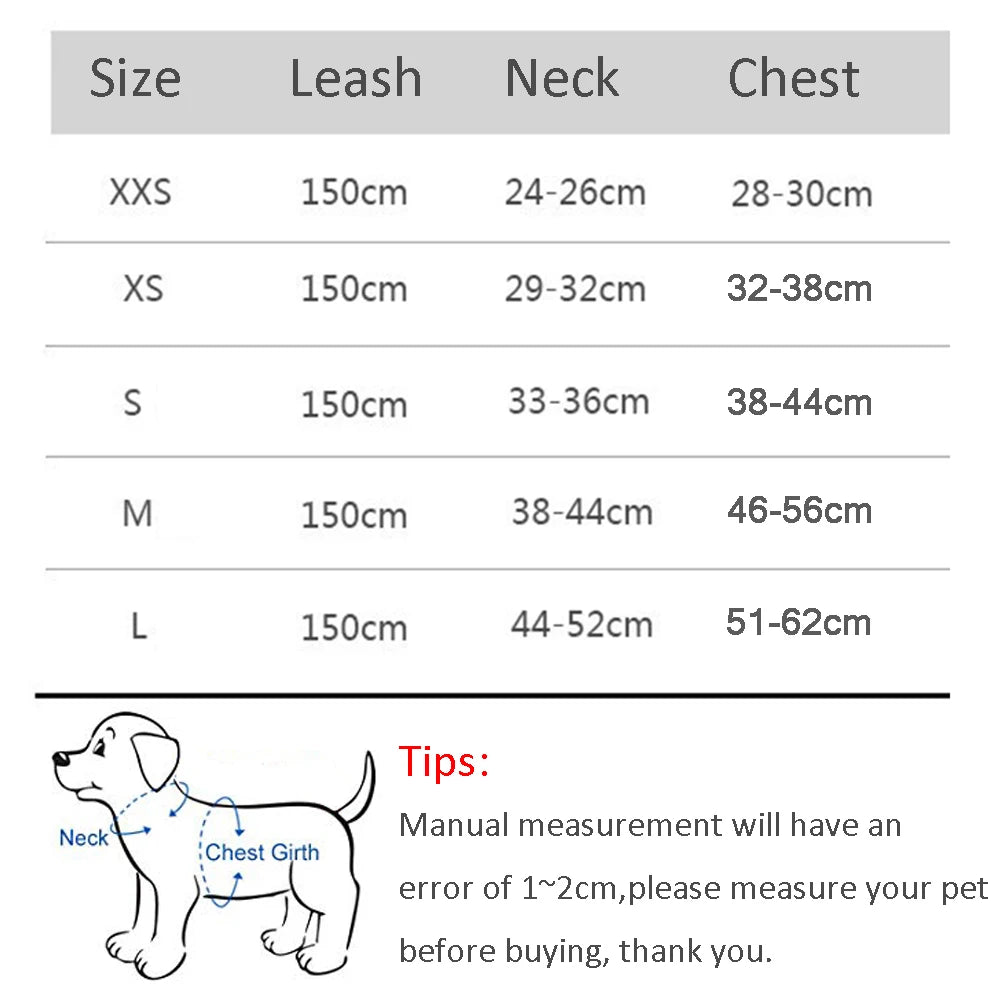 dimension du harnais résistant pour petit chien fabriqué en nylon allant de XXS à L