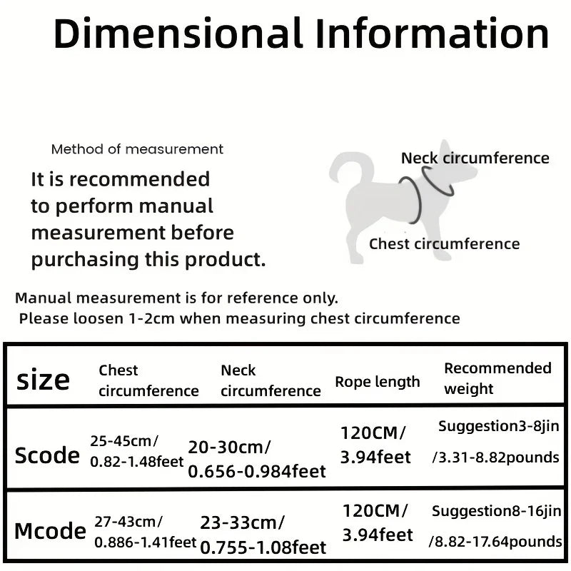 dimension du harnais sac à dos pour chien de S à M