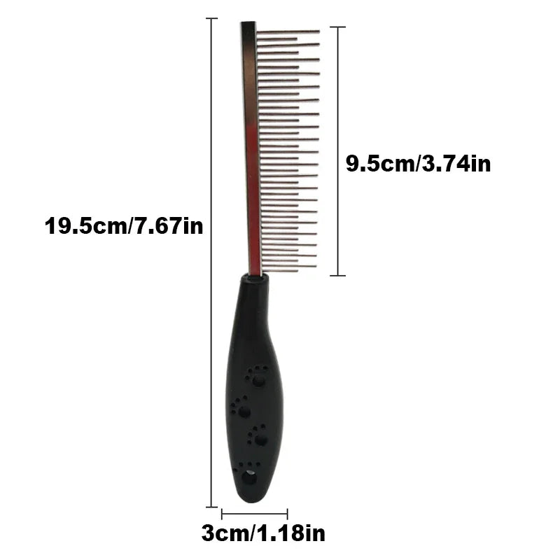 toutes les dimensions du peigne pour chien de couleur noir et metal. Image produit Boutiquechien