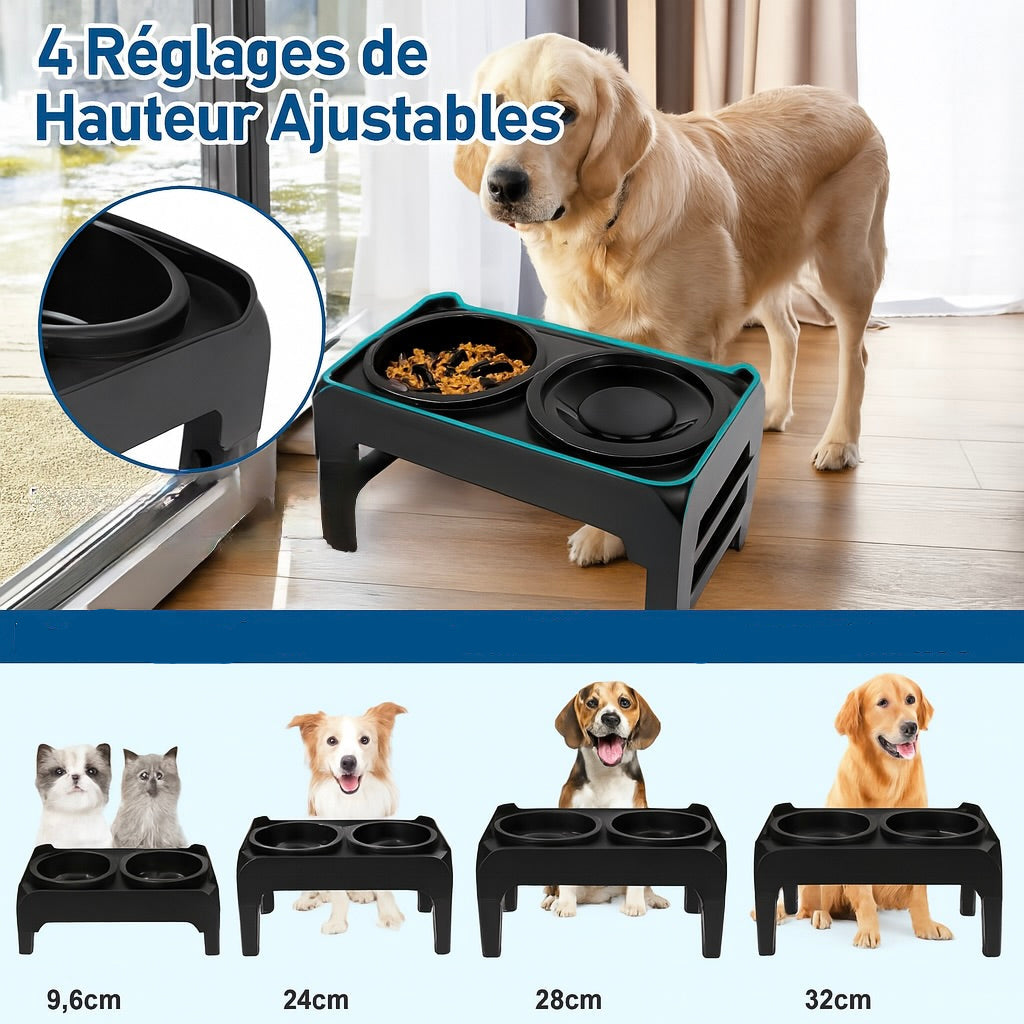 Réglage de la gamelle double pour chien eau et croquette anti glouton de boutiquechien