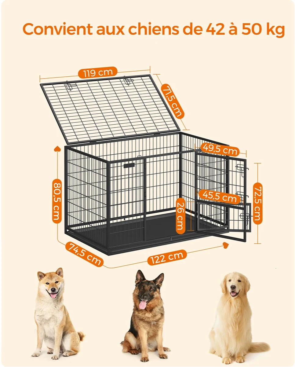 dimension total de la cage chien de couleur noir pour les grands chiens. image produit Boutiquechien