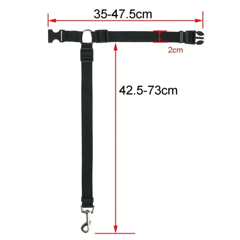 dimensions total de la laisse de sécurité de couleur noir. Image produit Boutiquechien