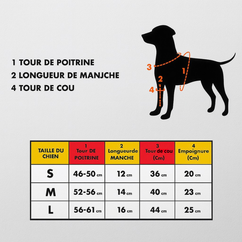 dimension total en tableau du déguisement pour Chien basketteur de boutiquechien